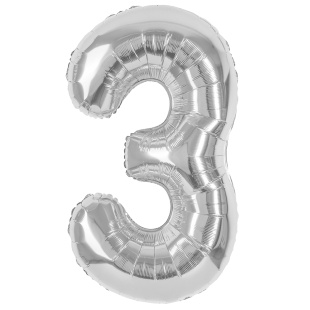 Шар (40''/102 см) Цифра, 3, Серебро, Металлик, 1 шт. в уп.